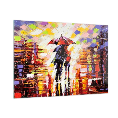 Schilderen op glas - Samen door de nacht en regen - 100x70 cm
