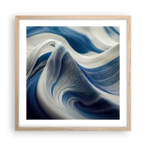 Een poster in een licht eiken lijst - De vloeibaarheid van blauw en wit - 50x50 cm