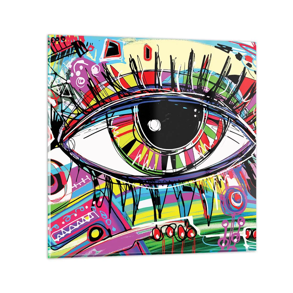 Schilderen op glas - Kleurrijk oog - kleurrijke ziel - 70x70 cm