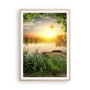 Een poster in een licht eiken lijst - Landschap in een groen kader - 70x100 cm
