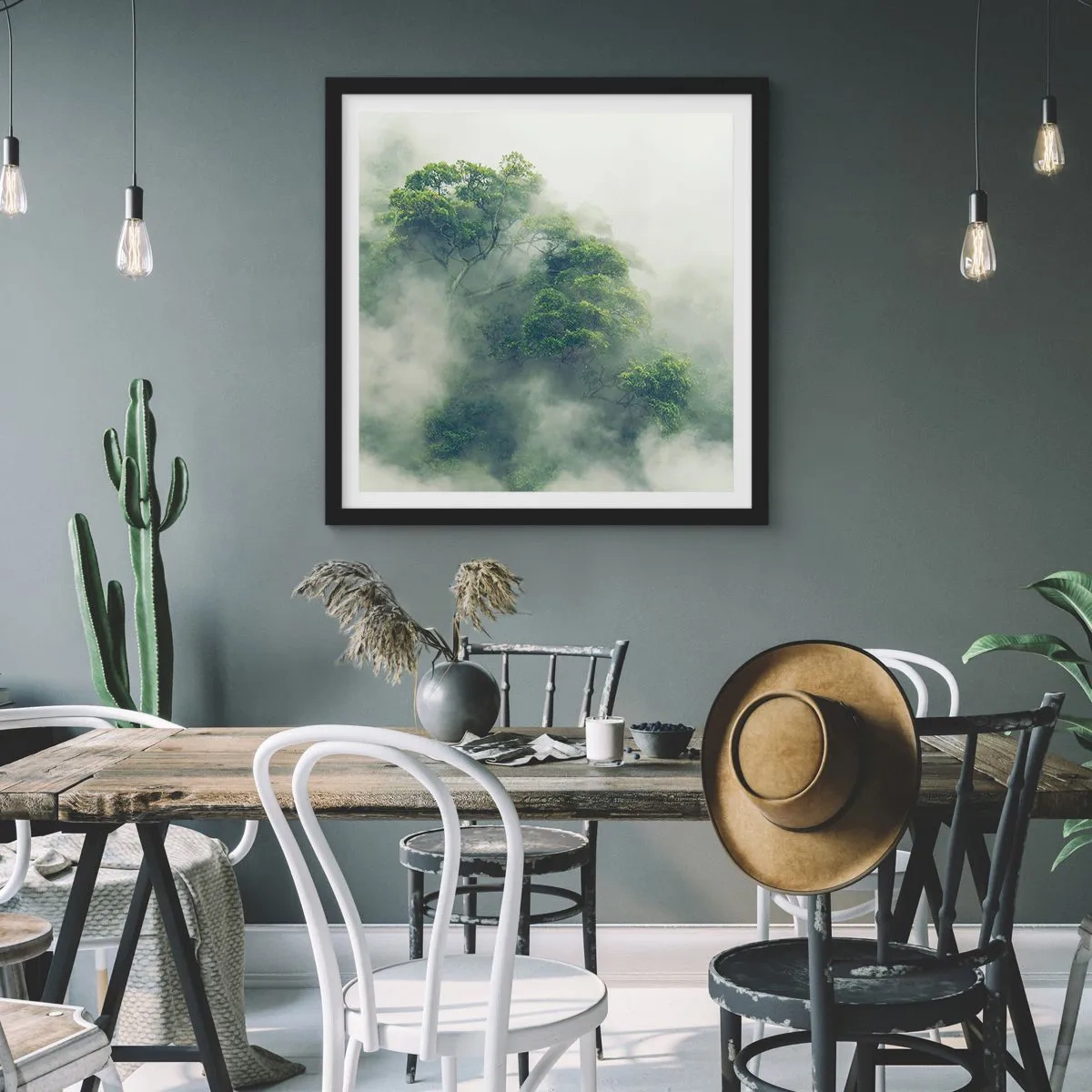 Poster in een zwarte lijst - In mist gehuld - 60x60 cm