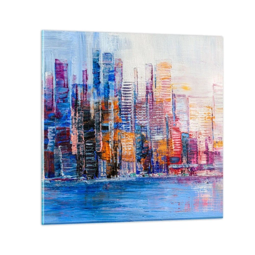 Schilderen op glas - Een vrolijke metropool - 30x30 cm