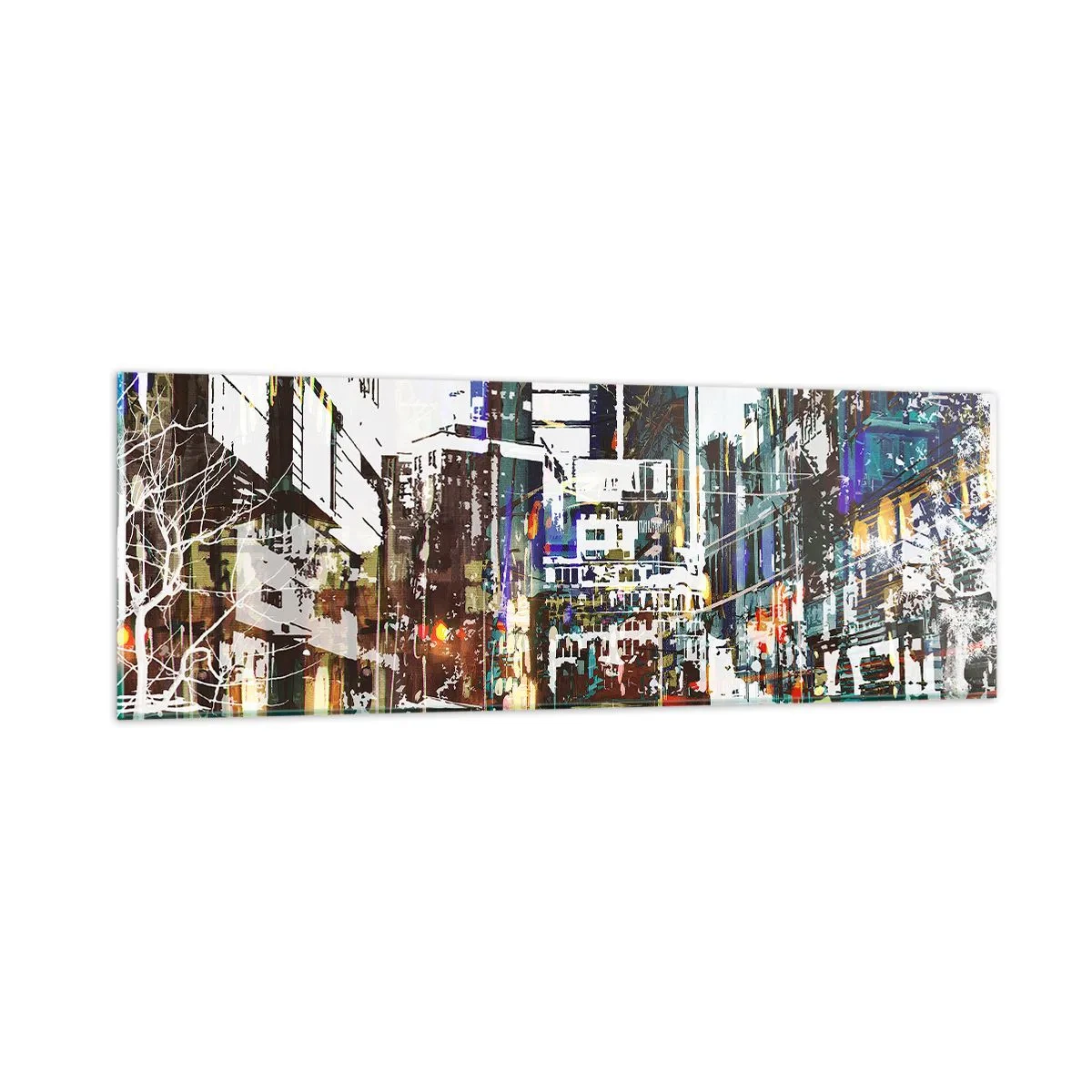 Schilderen op glas - Een glinsterende stad - 90x30 cm