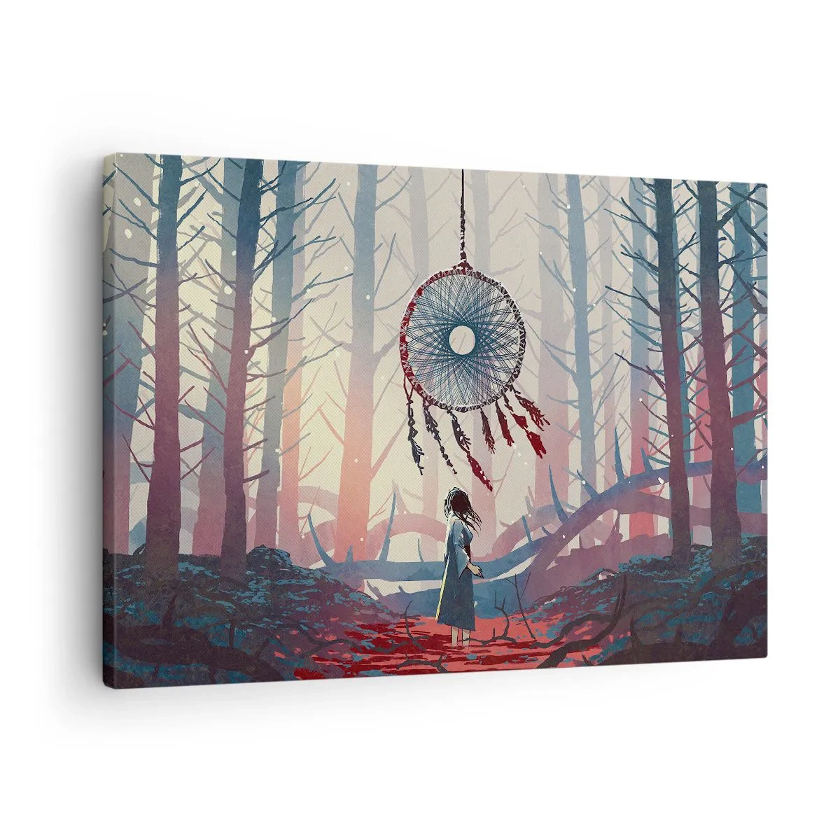 Schilderen op canvas - Bosgezicht met een gigantische dromenvanger - 70x50cm - Een geheim ritueel van geluk - Moderne wanddecoratie voor woonkamer en slaapkamer ARTTOR