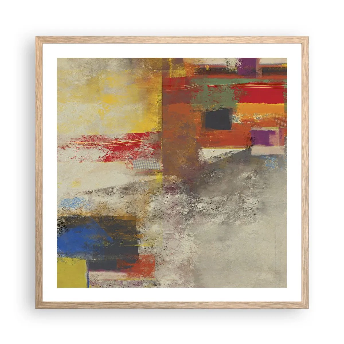 Een poster in een licht eiken lijst - Kleur geometrie - 60x60 cm