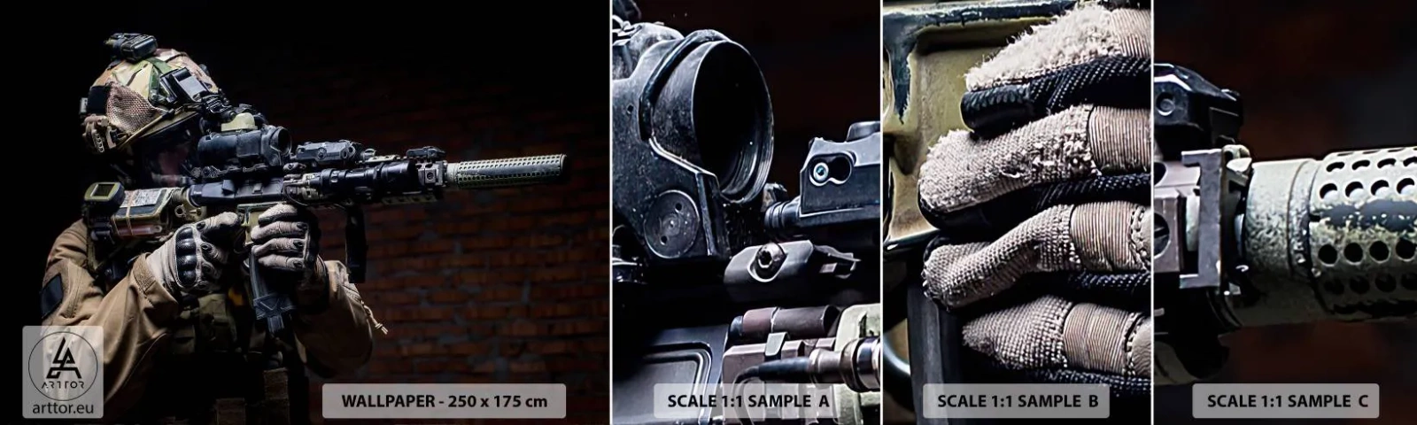 Fotobehang Monster Zelfklevend Deluxe Sticker - Dodelijk effectief - Leger, Geweer, Wapen - 100x30 cm