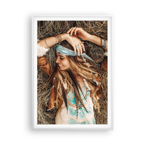 Poster in een witte lijst - Op weg naar de zomer van de liefde - 70x100 cm