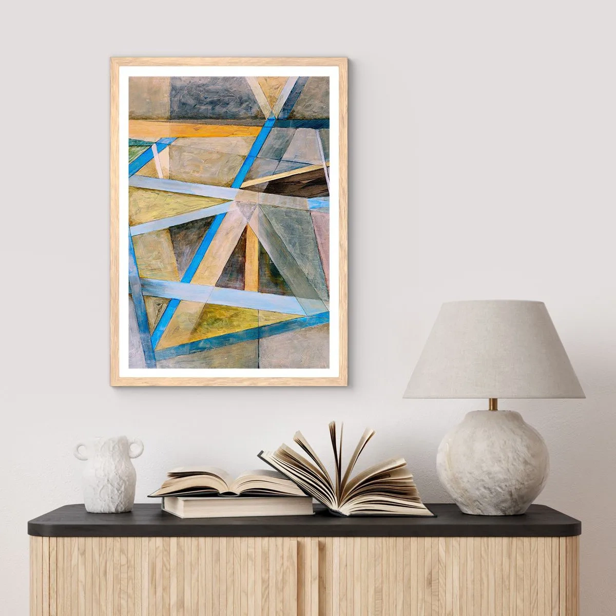Een poster in een licht eiken lijst - Recht of diagonaal? - 70x100 cm