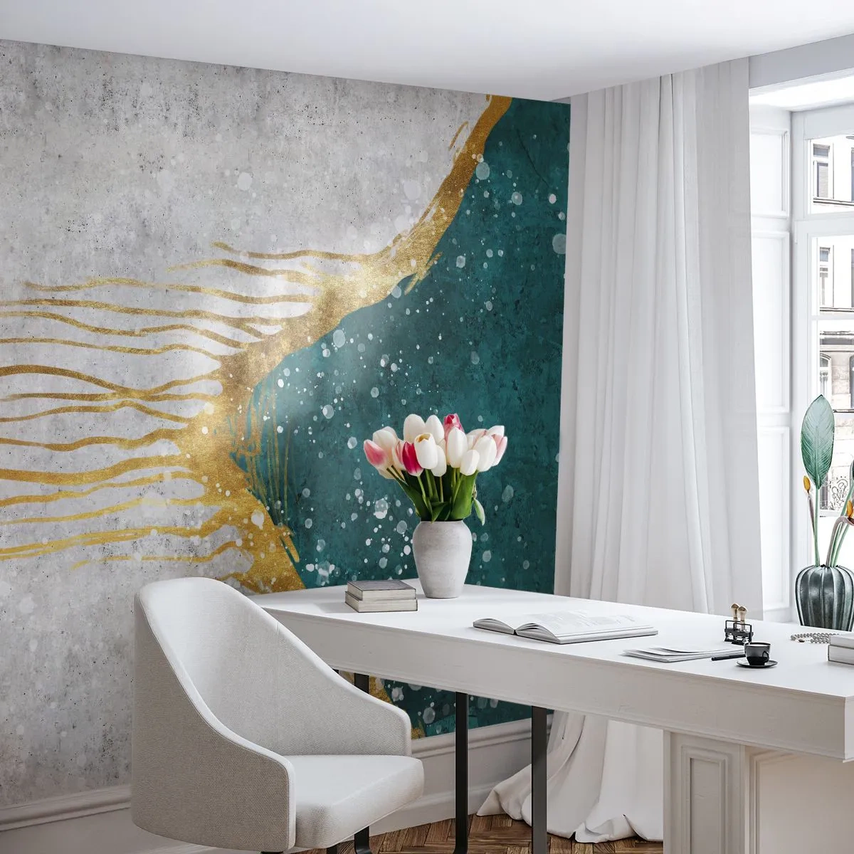 Fotobehang Standard Eco - Gouden vloed - Minimalisme, Art-deco, Deel - 250x175 cm