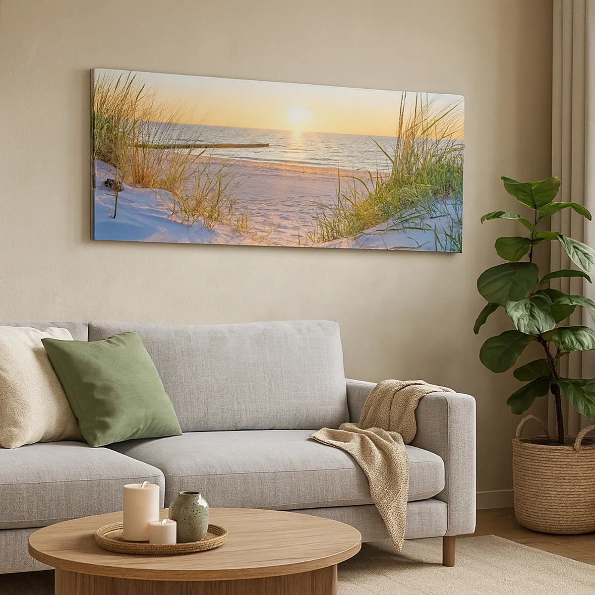 Schilderen op canvas - Het geluid van de zee, het zingen van vogels, een wild strand tussen het gras... - 30x30 cm