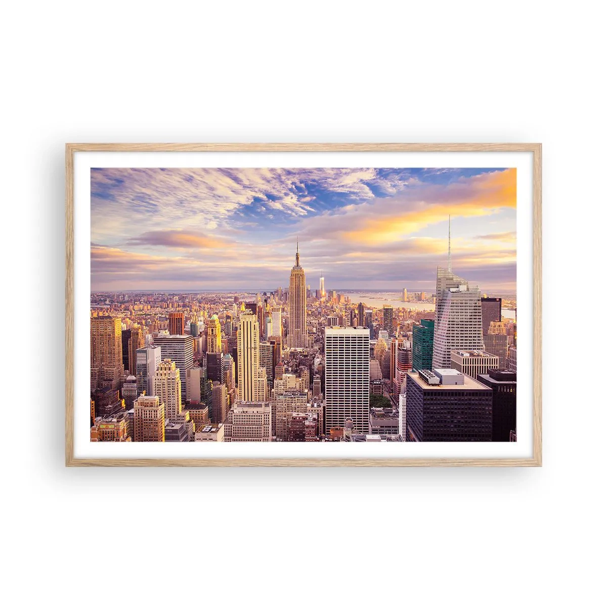 Een poster in een licht eiken lijst - Reik alleen naar de wolken - 91x61 cm