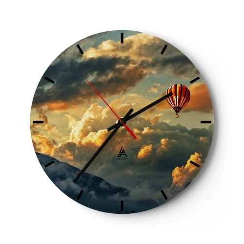 Wandklok - Klok - Een ballon die tussen de wolken zweeft bij zonsondergang - 30x30cm - Ik vlieg omdat ik dat wil - Moderne wanddecoratie voor woonkamer, keuken en slaapkamer ARTTOR