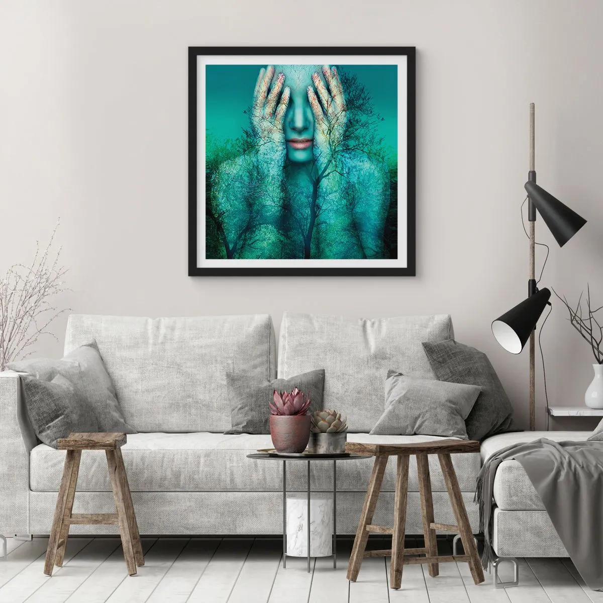 Poster in een zwarte lijst - Ondergedompeld in blauw - 30x30 cm