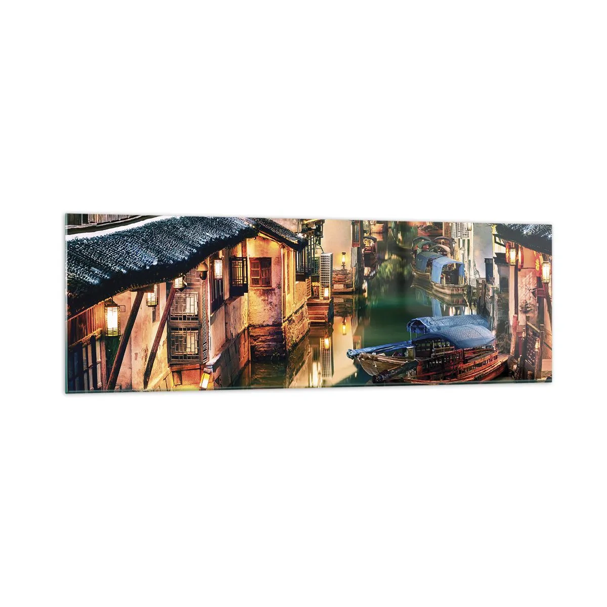 Schilderen op glas - Een avond op een Chinese straat - 160x50 cm
