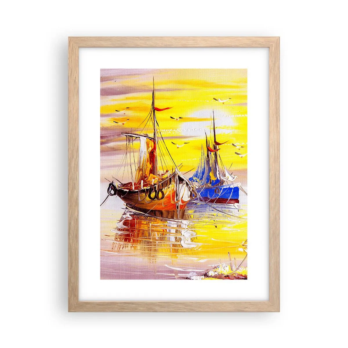 Een poster in een licht eiken lijst - Een welverdiende rust in de haven - 30x40 cm