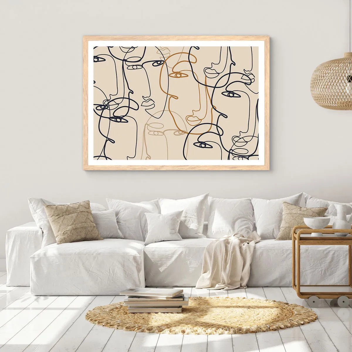 Een poster in een licht eiken lijst - Het portret is vermenigvuldigd - 91x61 cm