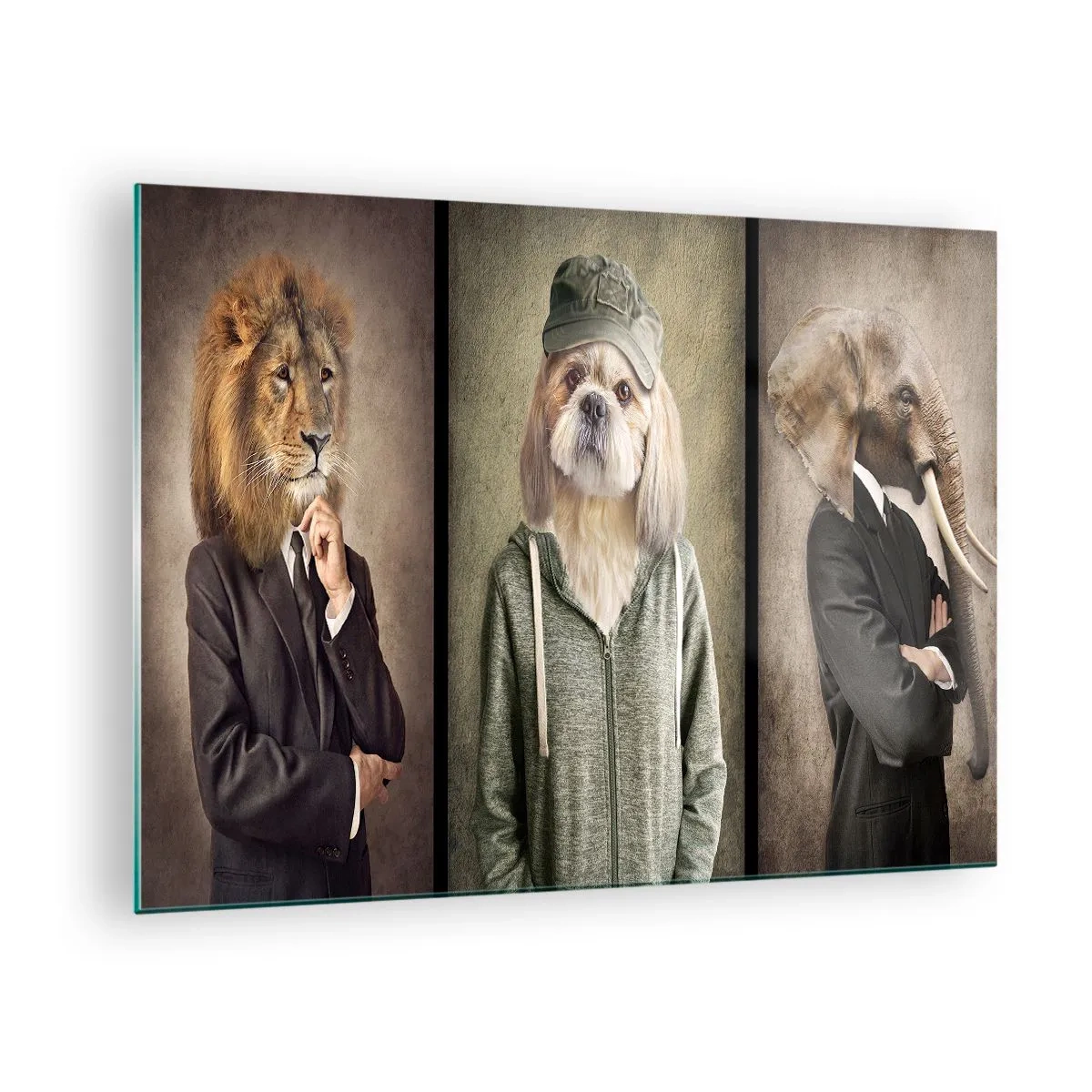 Schilderen op glas - Drie dieren in verschillende stijlen, van elegant tot casual - 70x50cm - Ik heb liever losser - Moderne wanddecoratie voor woonkamer en slaapkamer ARTTOR