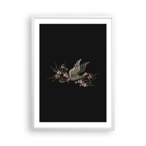Poster in een witte lijst - Exotische geborduurde vogel - 50x70 cm