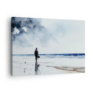 Schilderen op canvas - Een figuur op een strand in een kalme zeeomgeving - 70x50cm - Gesprek met de zee - Moderne wanddecoratie voor woonkamer en slaapkamer ARTTOR