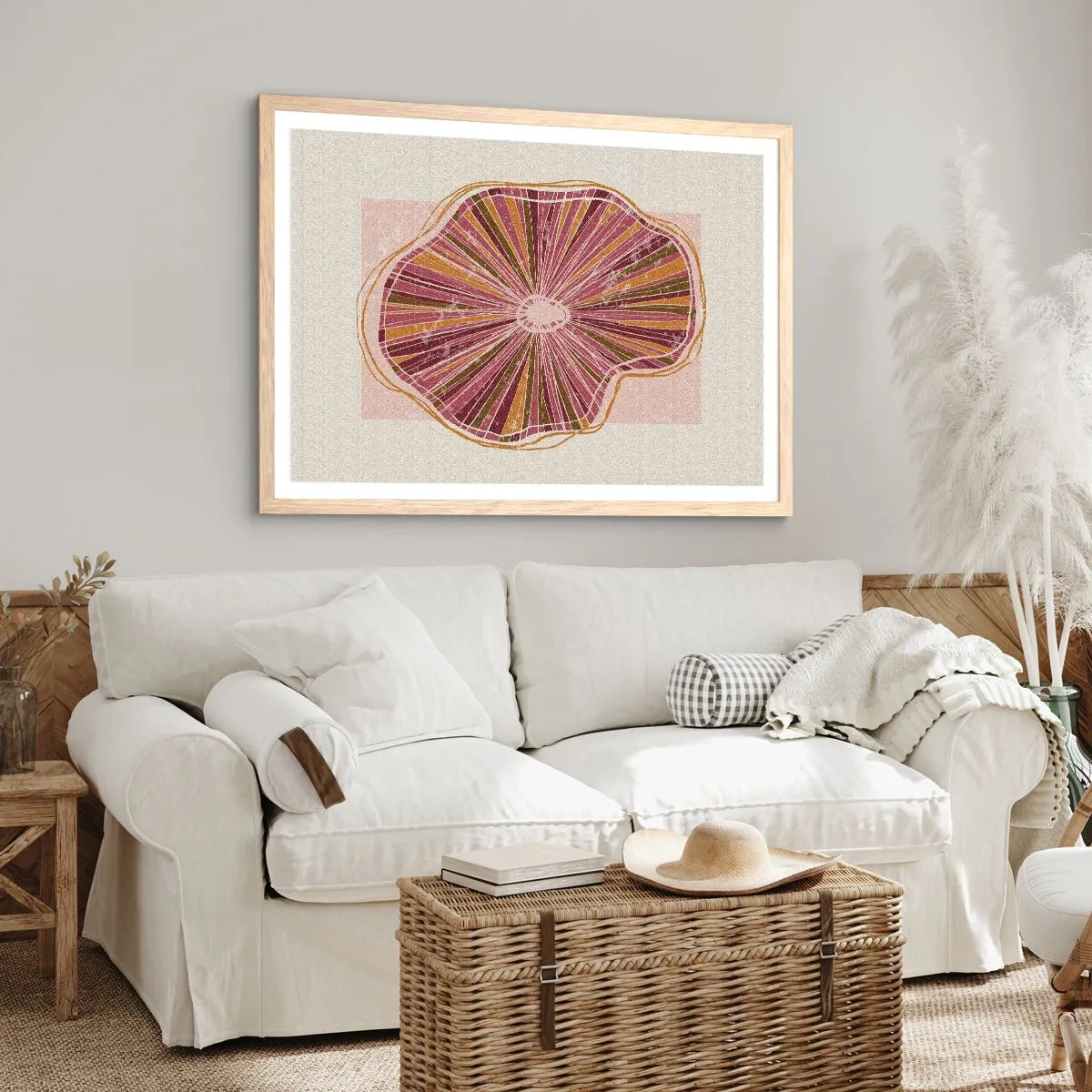 Een poster in een licht eiken lijst - Stralende abstractie - 50x40 cm