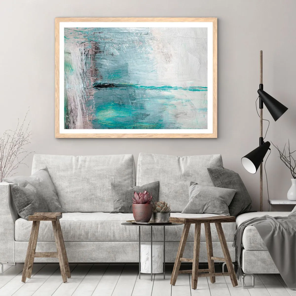 Een poster in een licht eiken lijst - Horizontaal in blauw - 40x30 cm