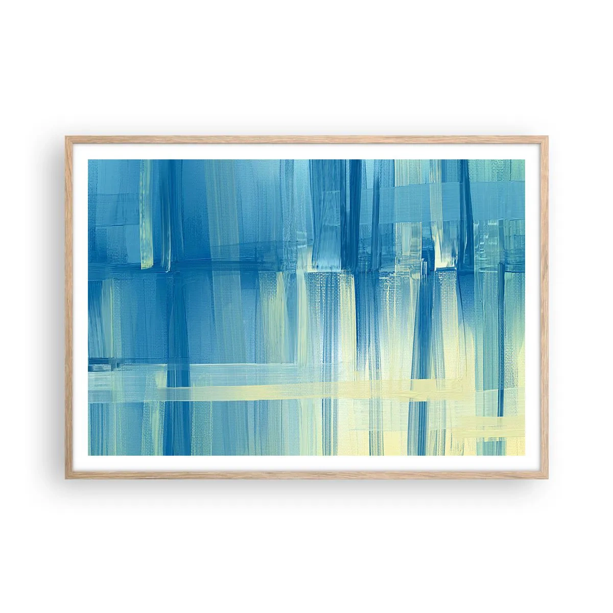 Een poster in een licht eiken lijst - Compositie in turkoois - 100x70 cm