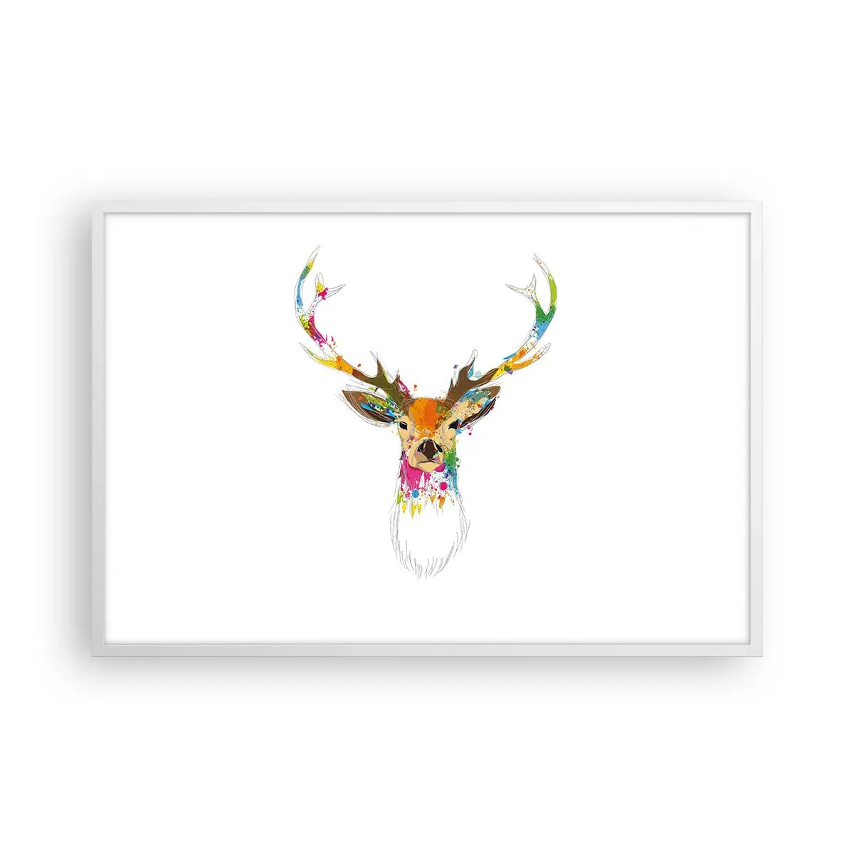 Poster in een witte lijst - Een zacht hert badend in kleur - 91x61 cm