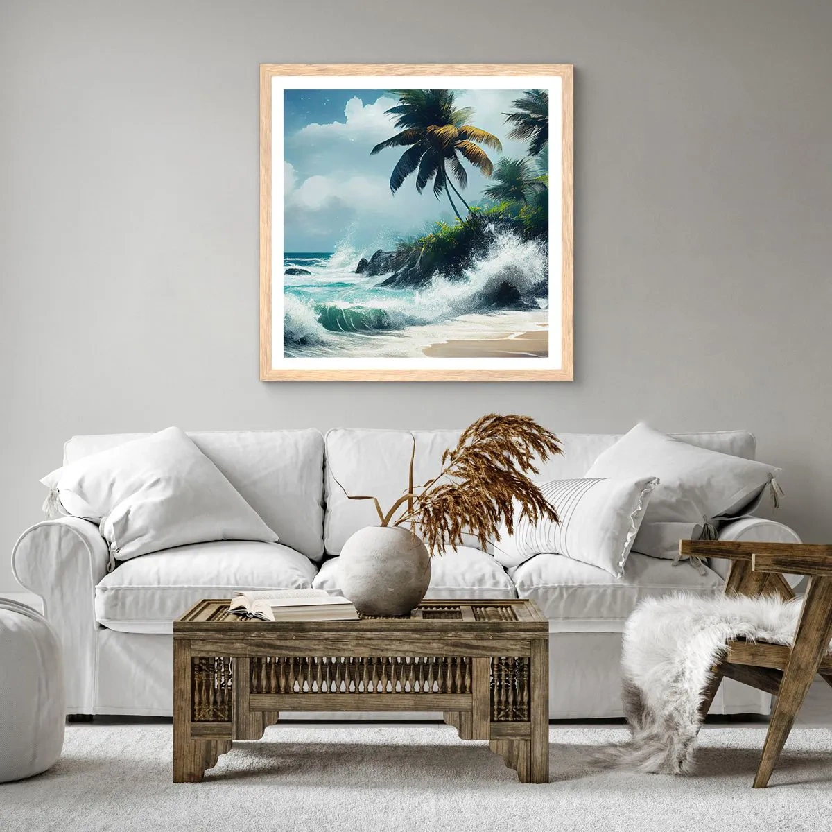 Een poster in een licht eiken lijst - Op een tropische kust - 40x40 cm