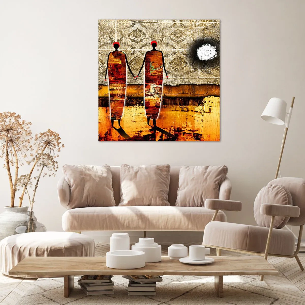 Schilderen op canvas - Etnische compositie in de kleuren van Afrika - 50x50 cm