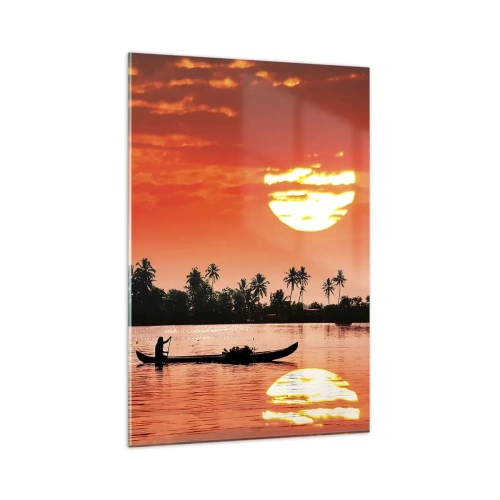 Schilderen op glas - De rust van de tropen bij zonsondergang - 80x120 cm