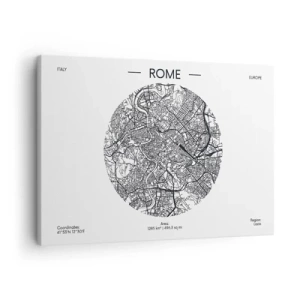 Schilderen op canvas - Een kaart van Rome in minimalistische zwart-witstijl - 70x50cm - Anatomie van Rome - Moderne wanddecoratie voor woonkamer en slaapkamer ARTTOR