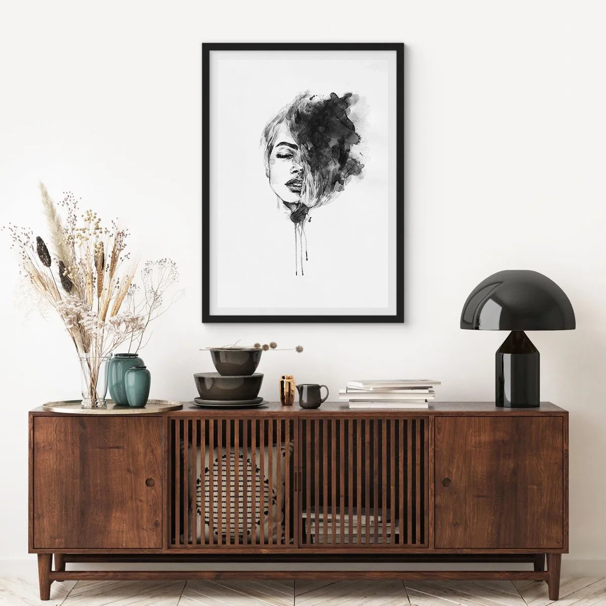 Poster in een zwarte lijst - Waar droomt het meisje over? - 30x40 cm