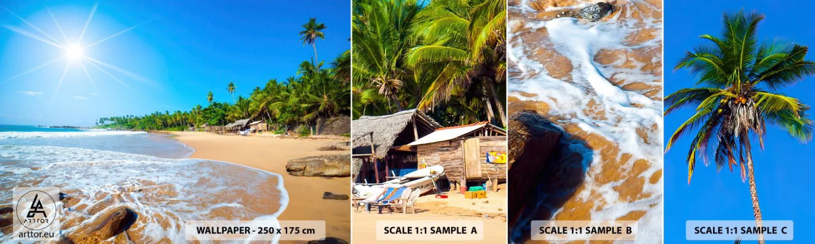 Fotobehang Monster Zelfklevend Deluxe Sticker - Een exotische plek voor jou - Landschap, Zee, Paradijsstrand - 100x30 cm