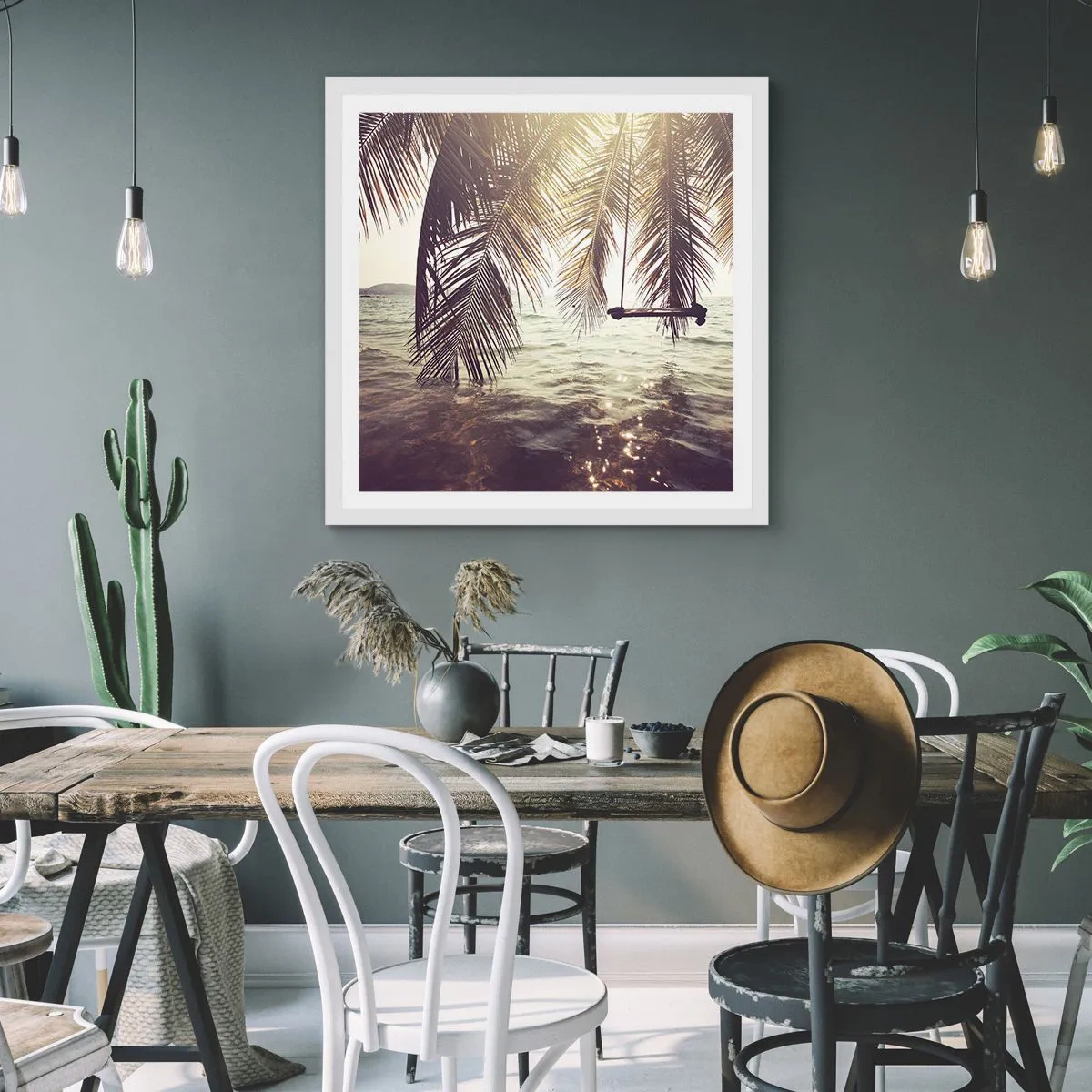 Poster in een witte lijst - Je kunt naar believen in de wolken slingeren - 60x60 cm