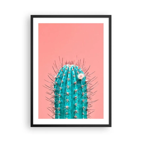 Poster in een zwarte lijst - Turquoise cactus op een roze achtergrond - 50x70cm - Kijk gewoon - Moderne wanddecoratie voor woonkamer en slaapkamer ARTTOR
