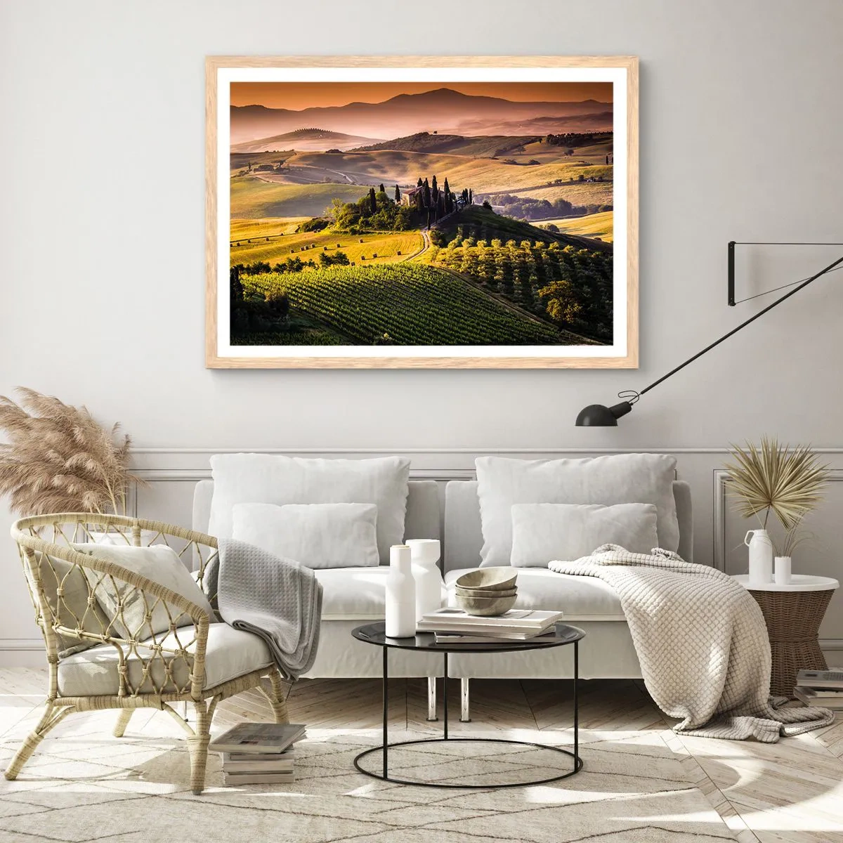 Een poster in een licht eiken lijst - Arcadia - het Toscaanse landschap - 70x50 cm
