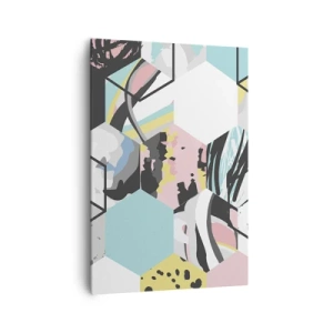 Schilderen op canvas - Zeshoeken en kubussen in zes kleuren - 70x100 cm