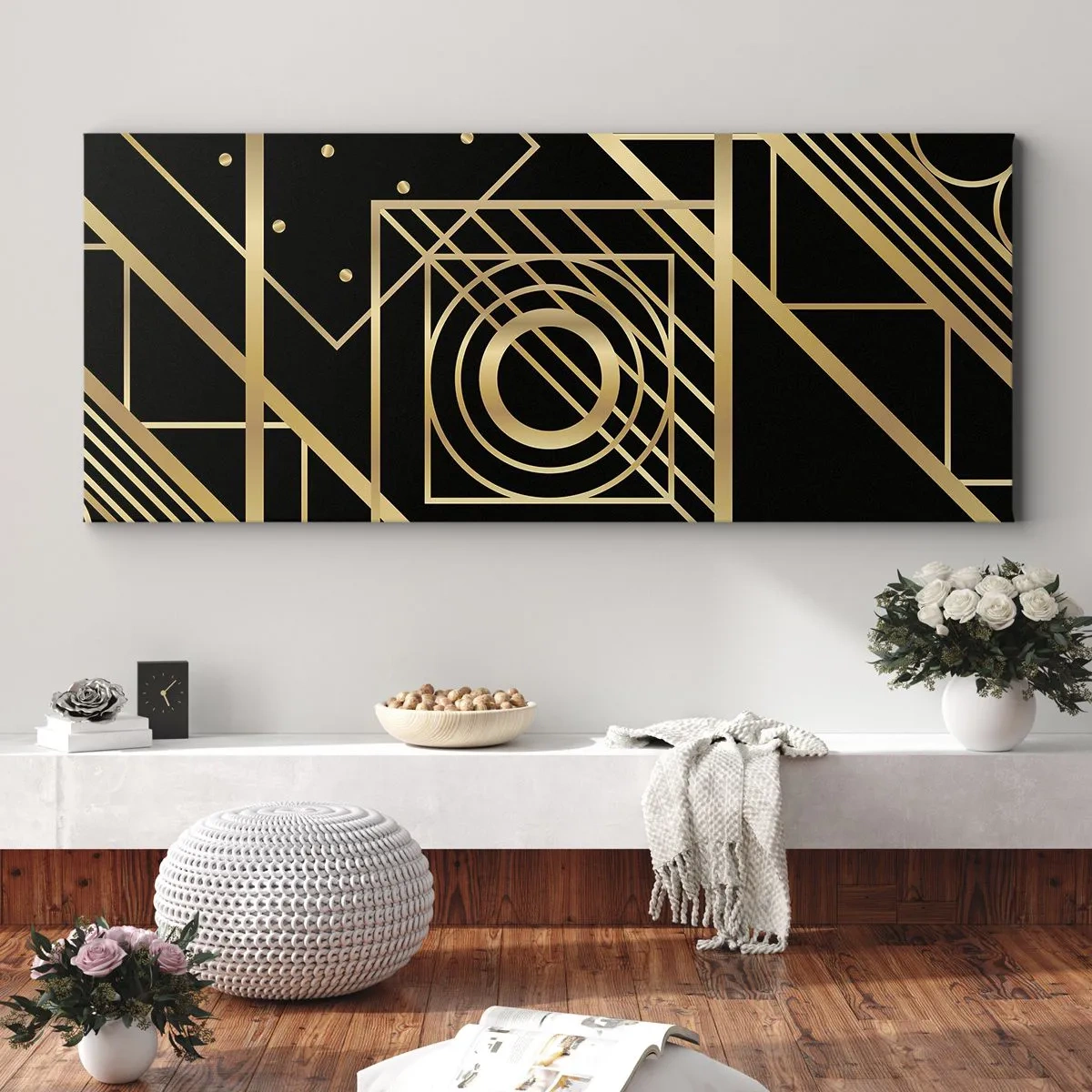 Schilderen op canvas - Gouden geometrie - 160x50 cm