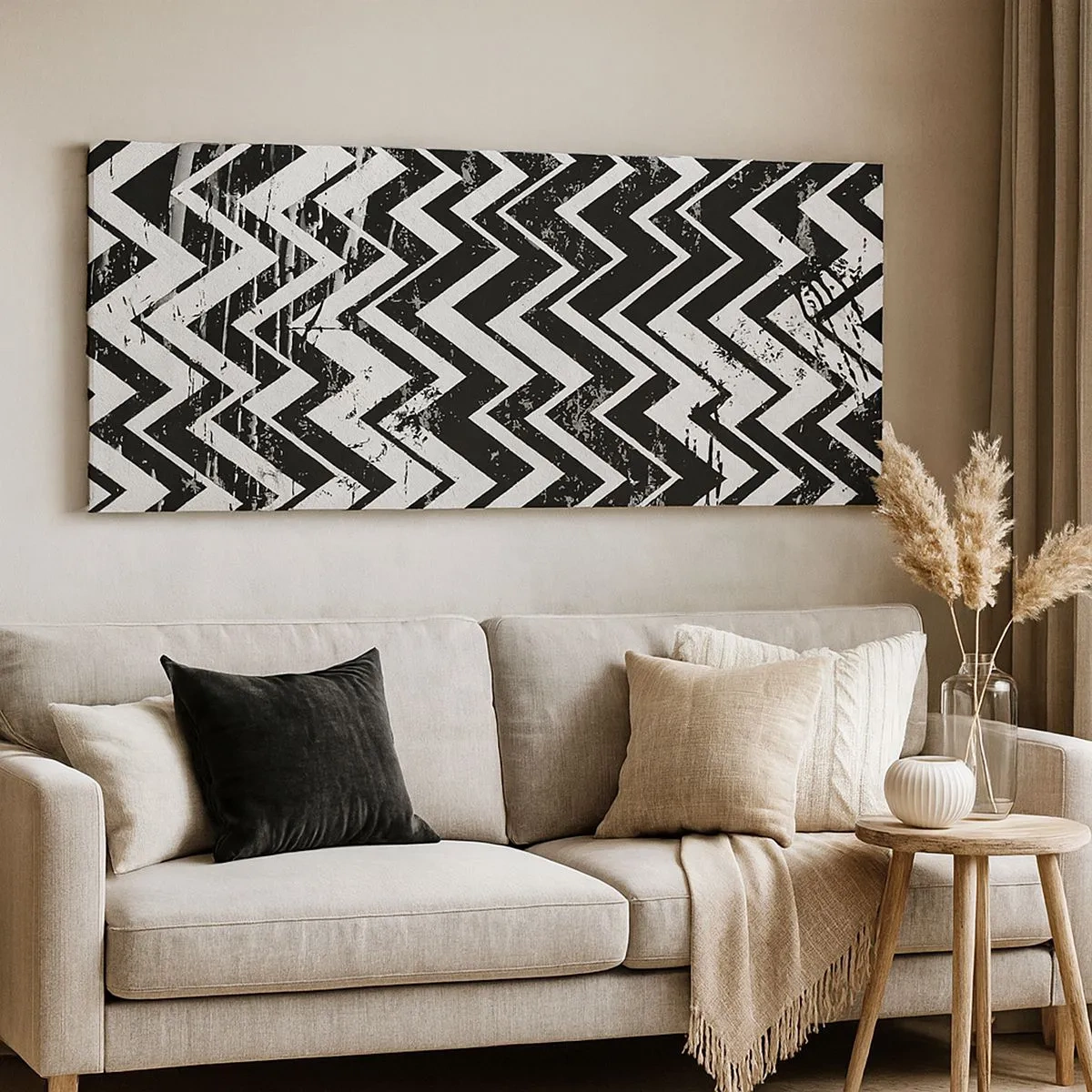 Schilderen op canvas - Zyg-wit, zag-zwart - 100x40 cm