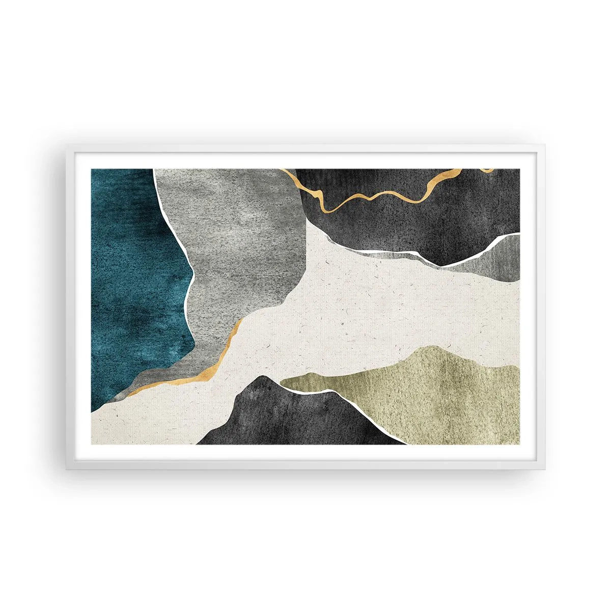 Poster in een witte lijst - Mozaïekcompositie met gouddraad - 91x61 cm