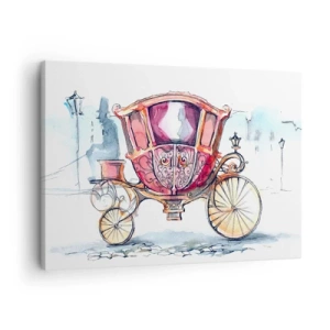 Schilderen op canvas - Een stijlvolle illustratie van een antieke koets in pastelkleuren. - 70x50cm - Naar de bruiloft of naar het bal? - Moderne wanddecoratie voor woonkamer en slaapkamer ARTTOR