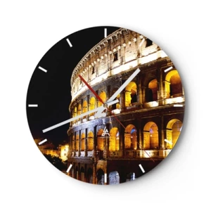 Wandklok - Klok - Het Colosseum verlicht 's nachts tegen een zwarte achtergrond - 30x30cm - Het is tijd om de Olympische Spelen te starten - Moderne wanddecoratie voor woonkamer, keuken en slaapkamer ARTTOR