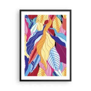 Poster in een zwarte lijst - Kleurrijke bladeren in een abstracte stijl - 50x70cm - Een kleurrijke puinhoop - Moderne wanddecoratie voor woonkamer en slaapkamer ARTTOR