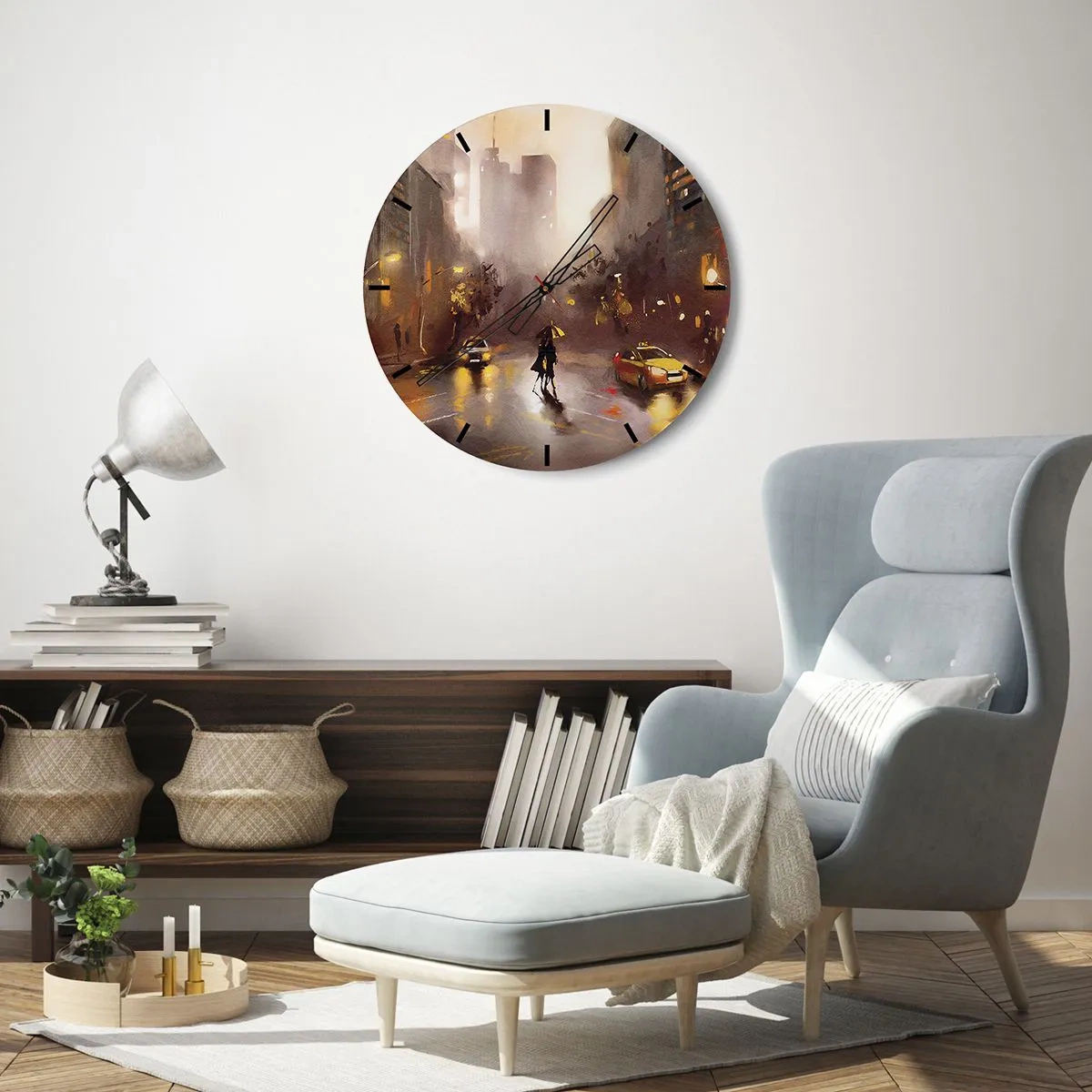 Wandklok - Klok - In de lichten van New York - 40x40 cm