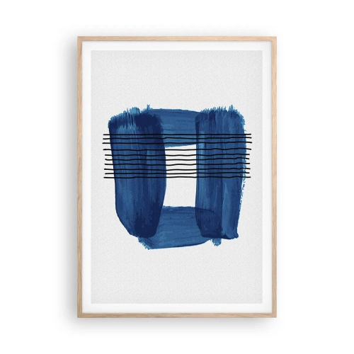 Een poster in een licht eiken lijst - Blauwe en zwarte compositie - 70x100 cm