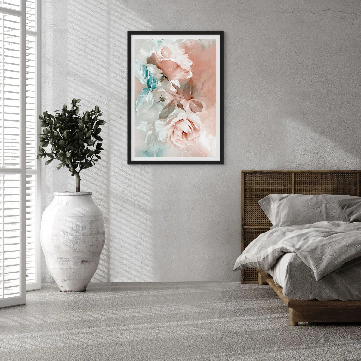 Poster in een zwarte lijst - Een schilderachtige compositie van rozen in pasteltinten - 50x70cm - De geest van de romantiek - Moderne wanddecoratie voor woonkamer en slaapkamer ARTTOR