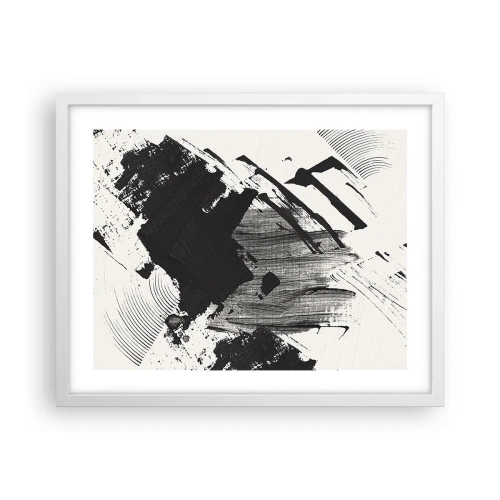 Poster in een witte lijst - Abstractie – expressie van zwart - 50x40 cm