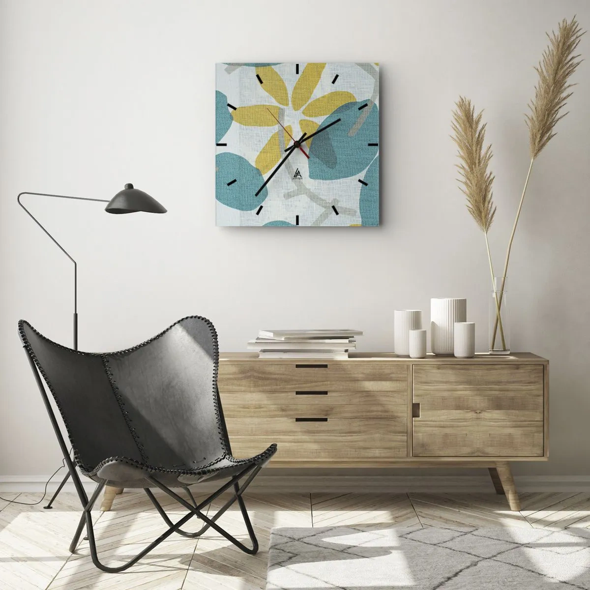 Wandklok - Klok - Tussen de azuurblauwe bladeren - 30x30 cm