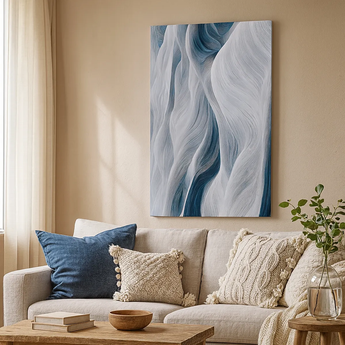 Schilderen op canvas - Witte en blauwe golven - 50x70 cm