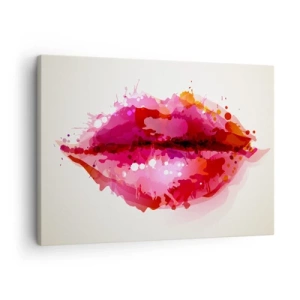 Schilderen op canvas - Abstract lipmotief in tinten roze en rood - 70x50cm - Een roodachtige tint rood - Moderne wanddecoratie voor woonkamer en slaapkamer ARTTOR